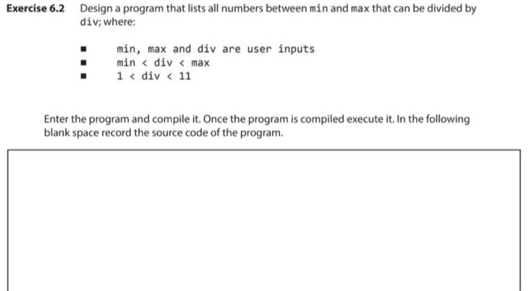 Solved Exercise 6.1 Design a program that lists all the | Chegg.com