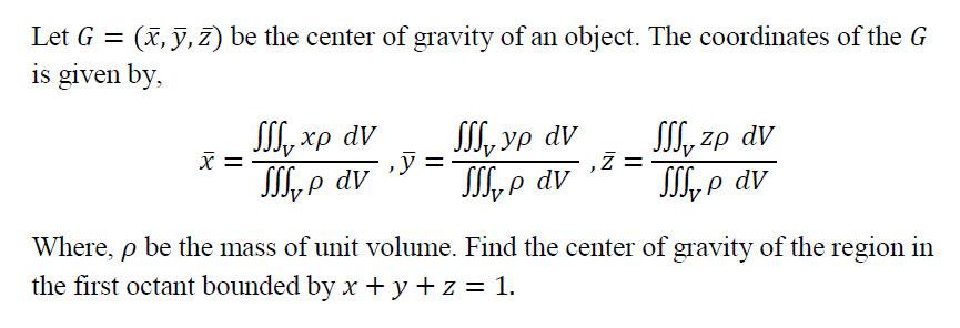 Solved Find the center of gravity of the region in the first | Chegg.com