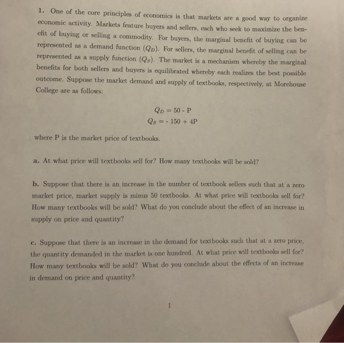 Solved 1 one of the core principles of economics is that chegg