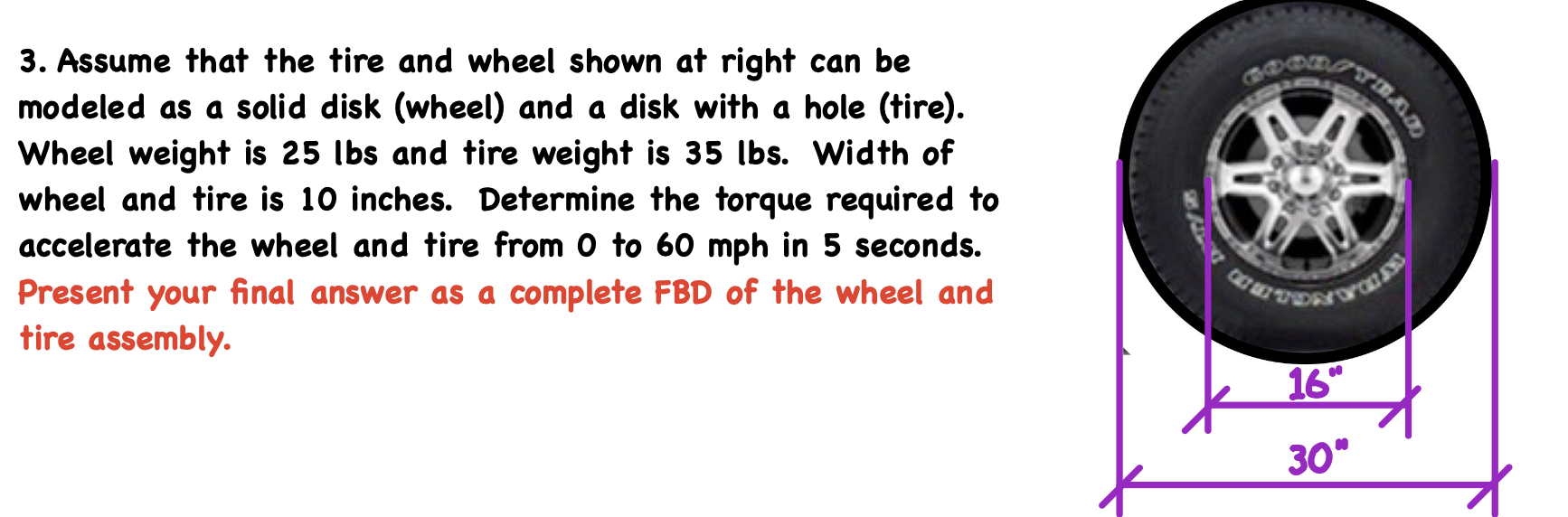Solved 3. Assume that the tire and wheel shown at right can | Chegg.com