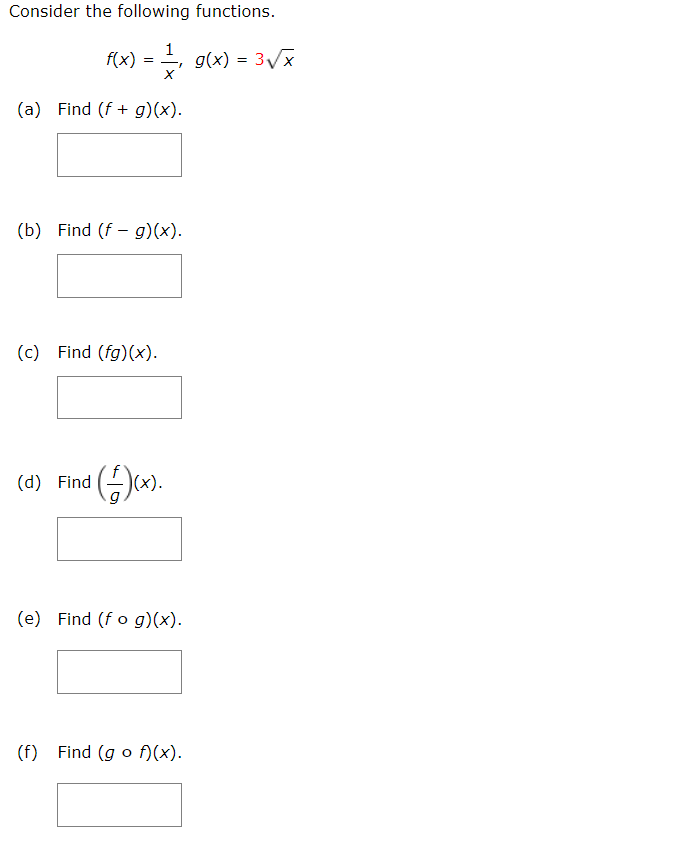 Solved Consider The Following Functions F X X1 G X 3x A