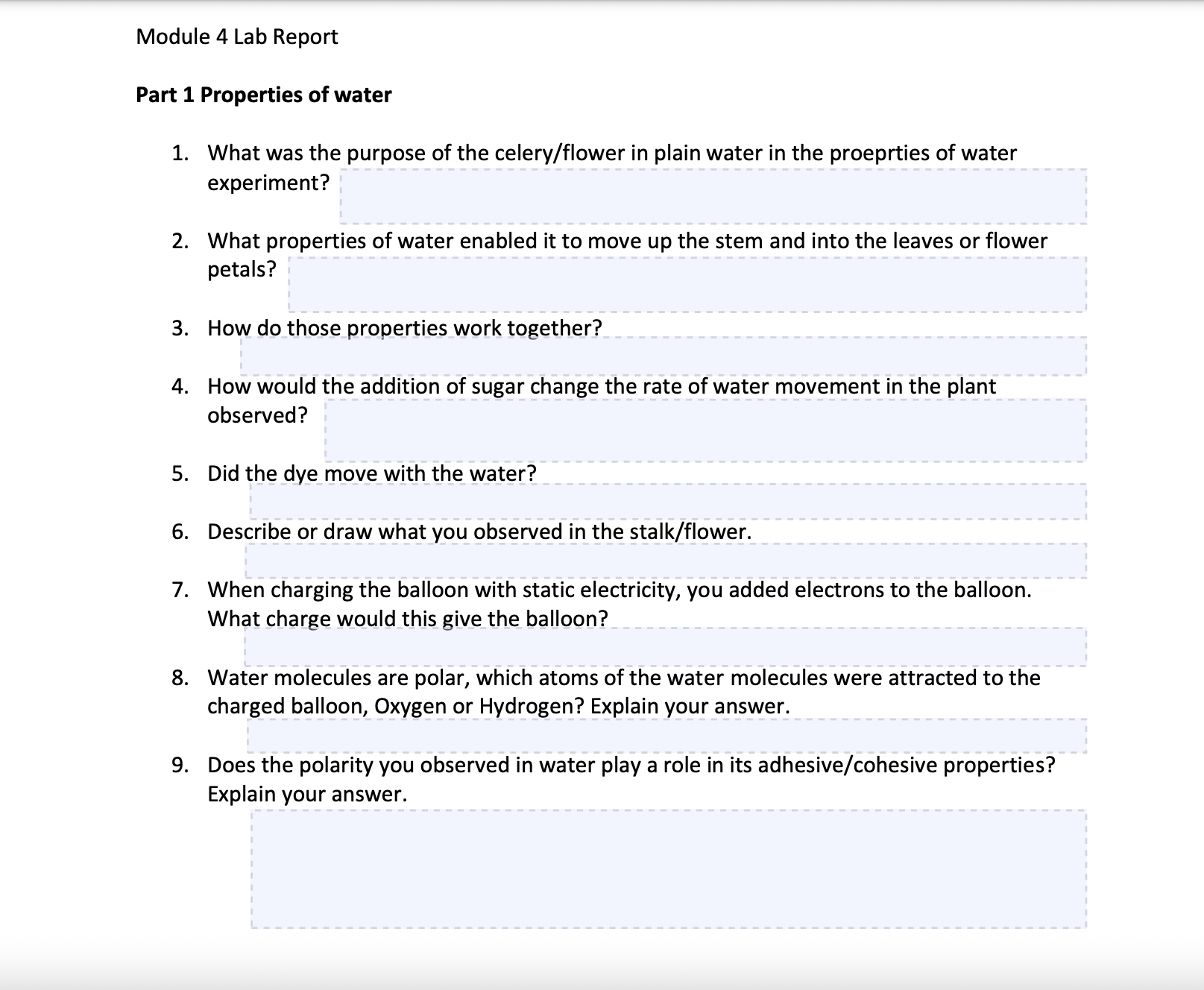 experiment 1 water and its properties