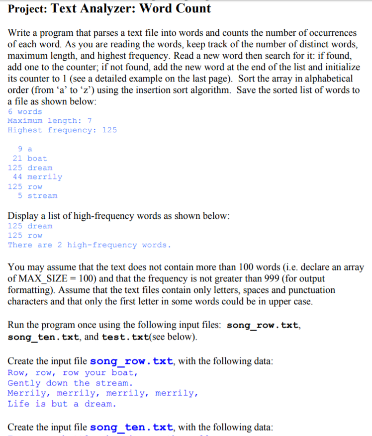 Project: Text Analyzer: Word Count Write a program | Chegg.com