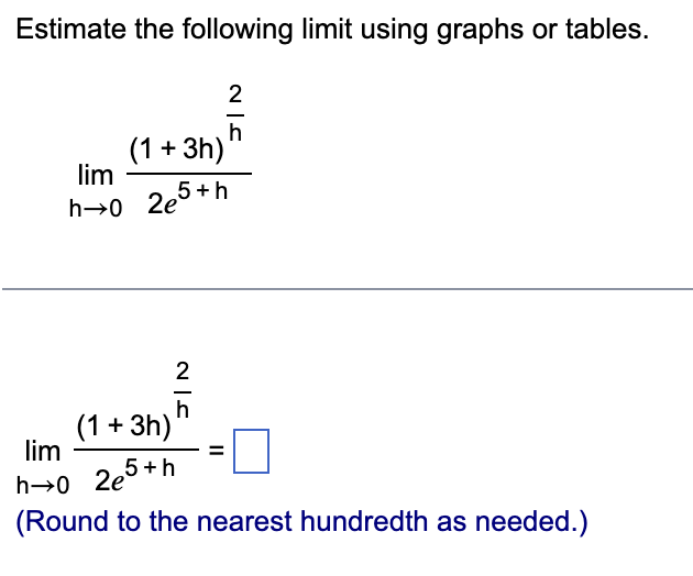 Solved Estimate the following limit using graphs or tables. | Chegg.com