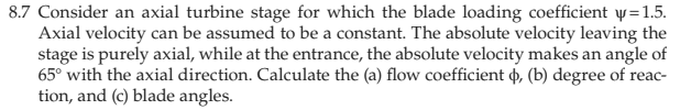 Solved 8.7 Consider an axial turbine stage for which the | Chegg.com