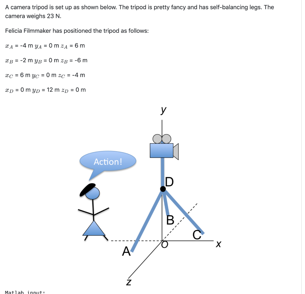 Solved A camera tripod is set up as shown below. The tripod | Chegg.com