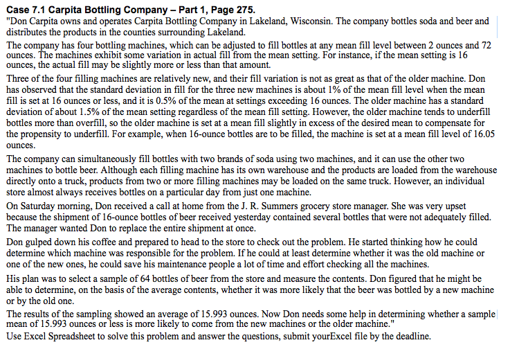 Solved Case 7.1 Carpita Bottling Company - Part 1, Page 275. | Chegg.com