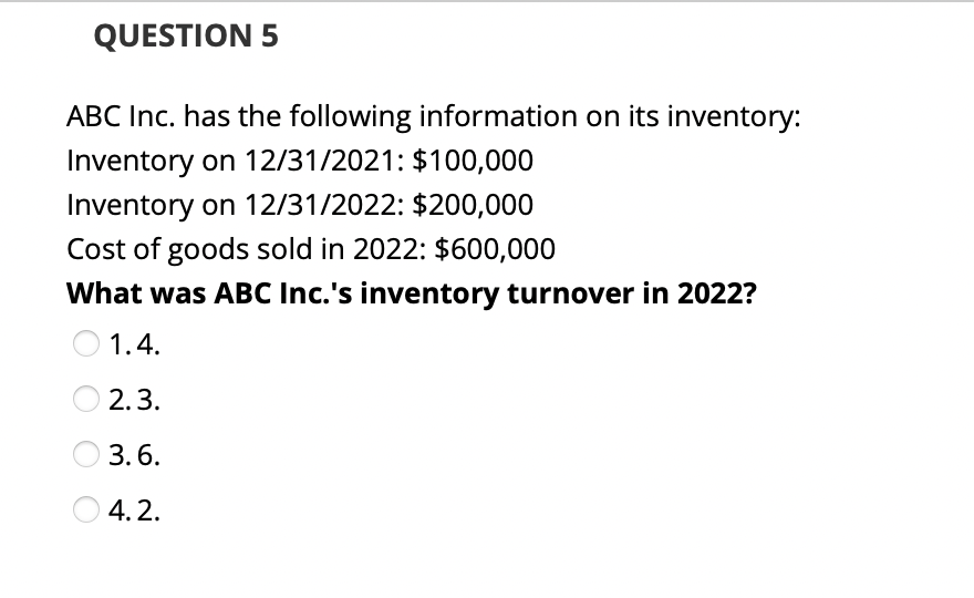 Solved ABC Inc. Has The Following Information On Its | Chegg.com