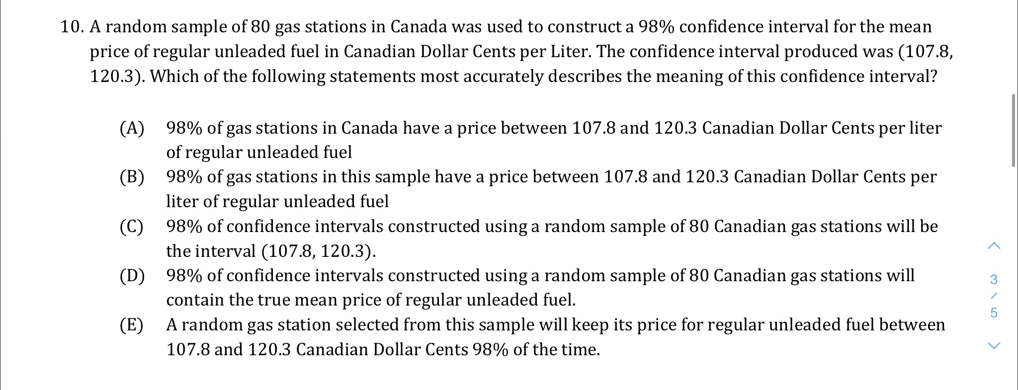 Solved 10. A random sample of 80 gas stations in Canada was