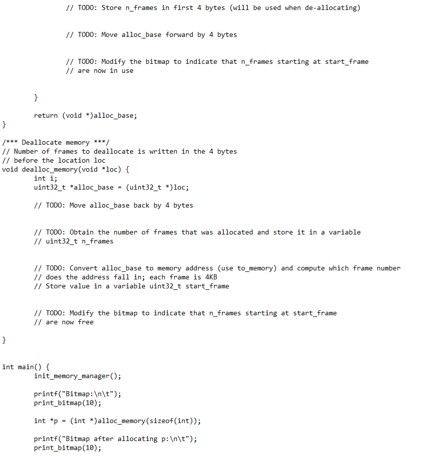 /∗∗∗ Finds n−frames of free contiguous memory ∗∗∗/ // | Chegg.com