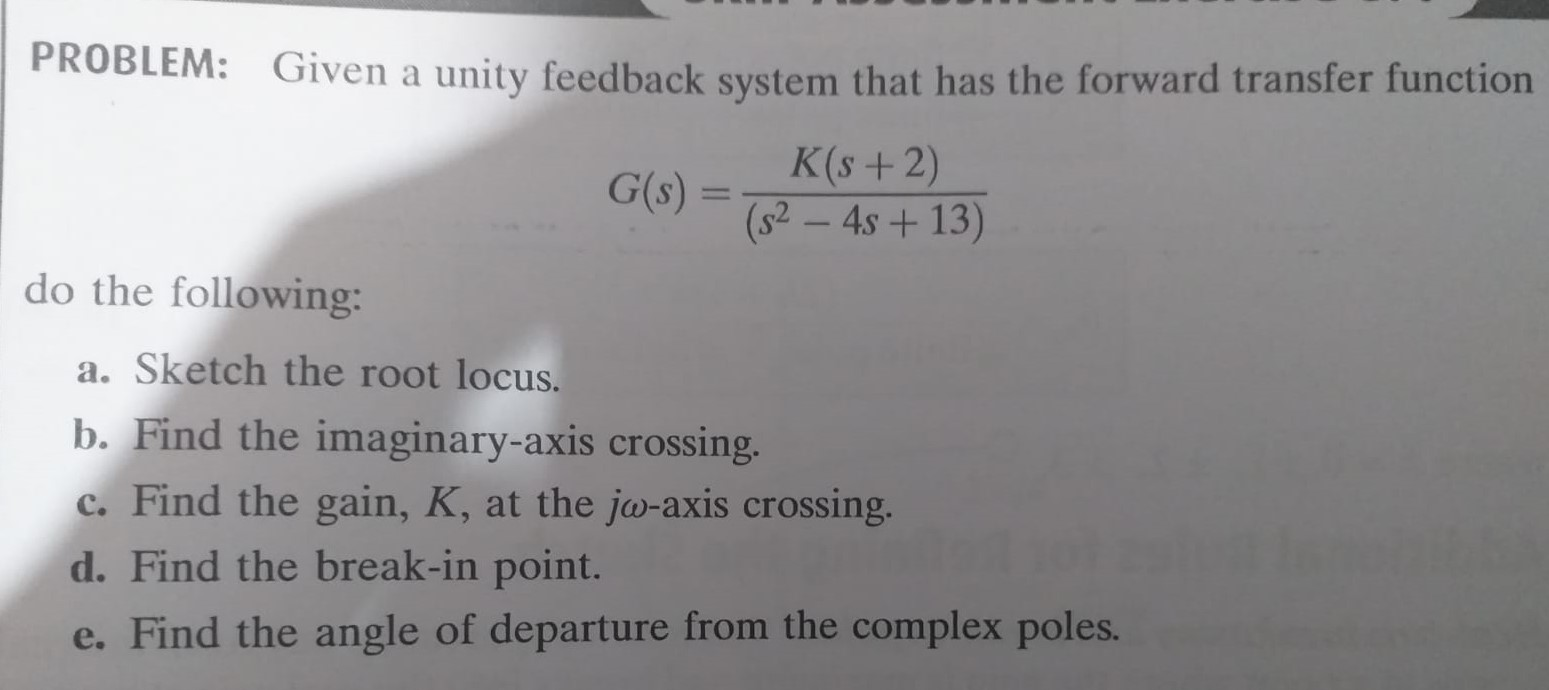 Solved PROBLEM: Given A Unity Feedback System That Has The | Chegg.com