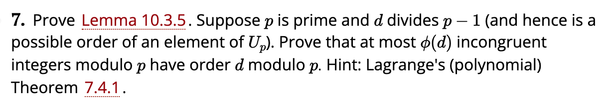 Solved 7. Prove Lemma 10.3.5. Suppose p is prime and d | Chegg.com