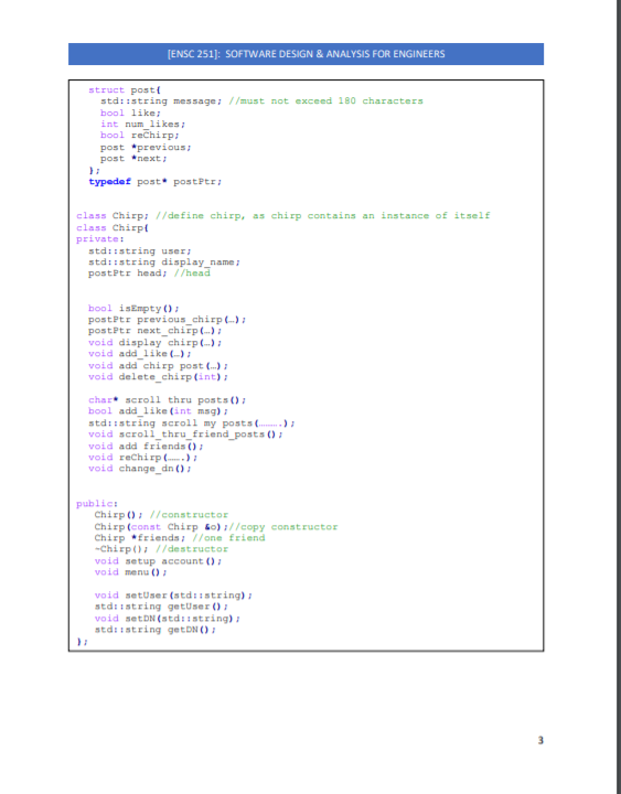 [ENSC 251): SOFTWARE DESIGN & ANALYSIS FOR ENGINEERS | Chegg.com