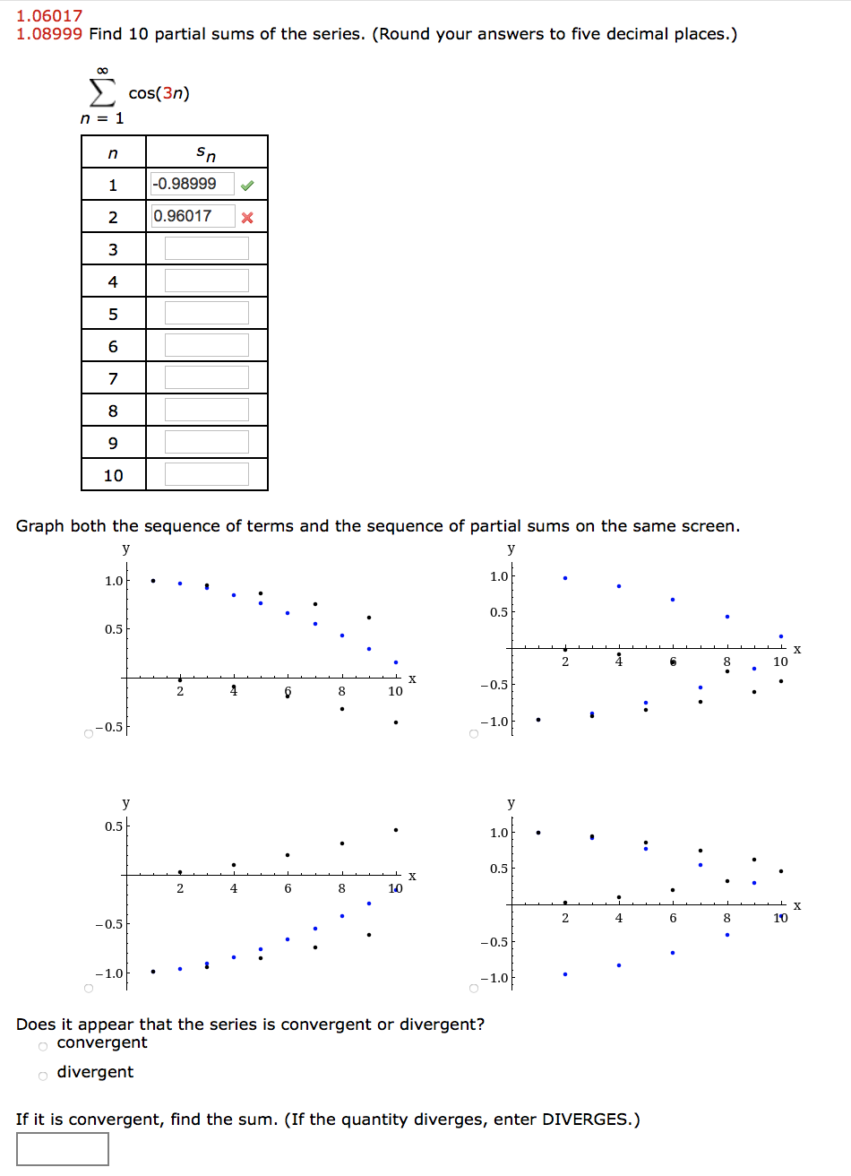 Solved 1 06017 1 08999 find 10 partial sums of the series chegg