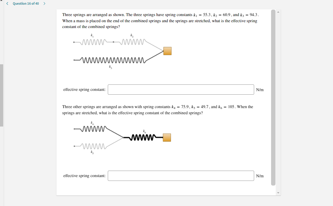 Solved Three springs are arranged as shown. The three | Chegg.com