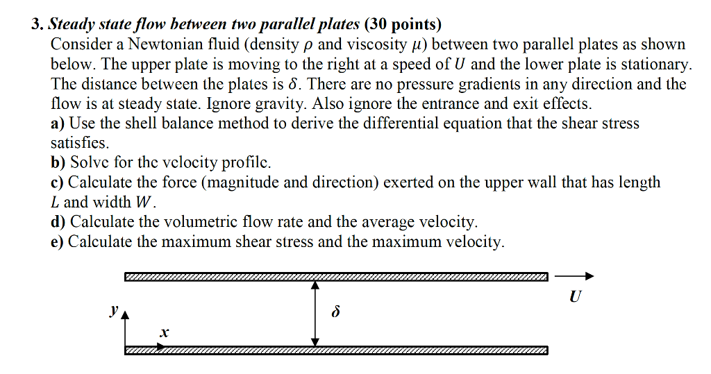 3. Steady state flow between two parallel plates (30 | Chegg.com