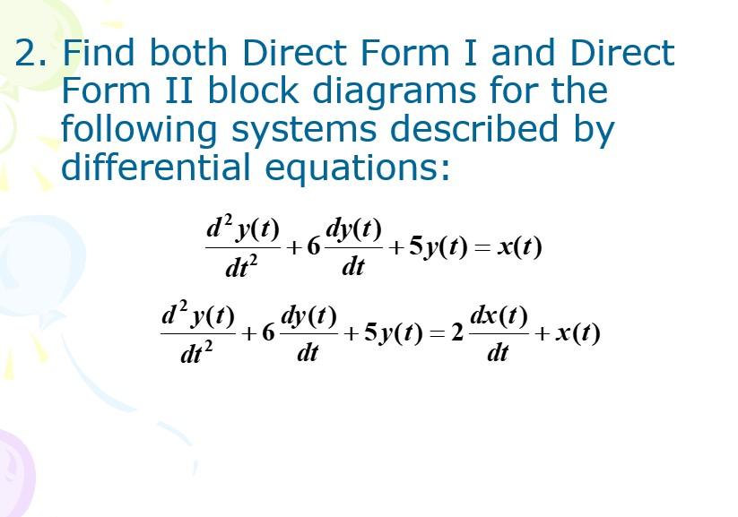 Solved 2. Find both Direct Form I and Direct Form II block | Chegg.com
