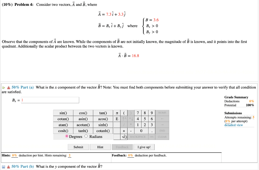 Solved (10\%) Problem 4: Consider two vectors, A and B, | Chegg.com