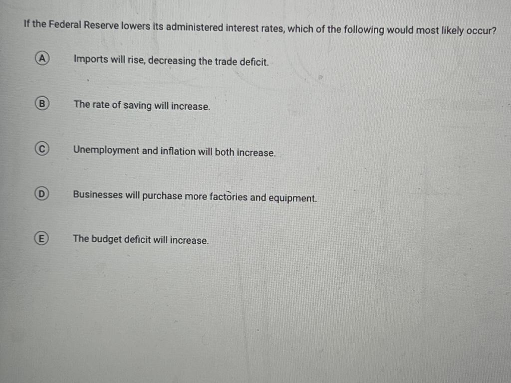 Solved If the Federal Reserve lowers its administered | Chegg.com