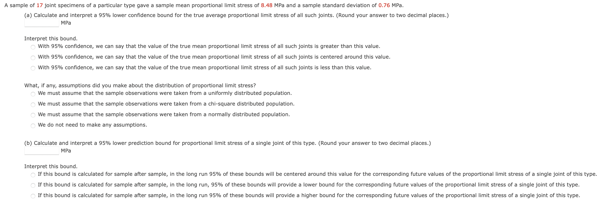 Solved A sample of 17 joint specimens of a particular type