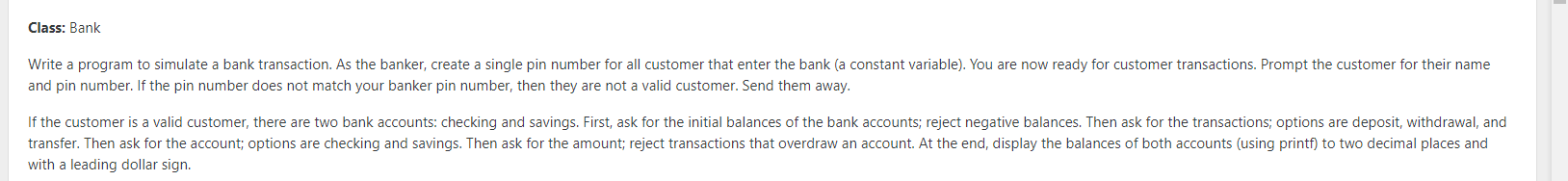 Solved Class: Bank Write a program to simulate a bank | Chegg.com