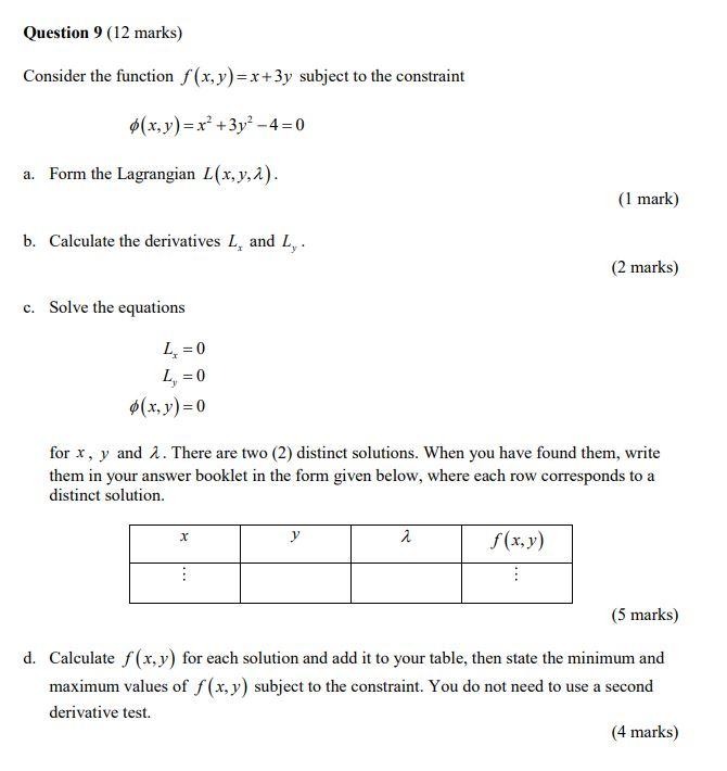 Solved Question 9 (12 marks) Consider the function | Chegg.com