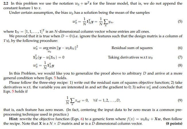 Solved 22 In this problem we use the notation w0+wTx for the | Chegg.com