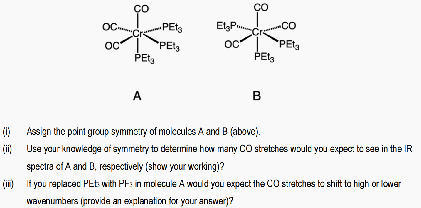 Solved (i) Assign the point group symmetry of molecules A | Chegg.com