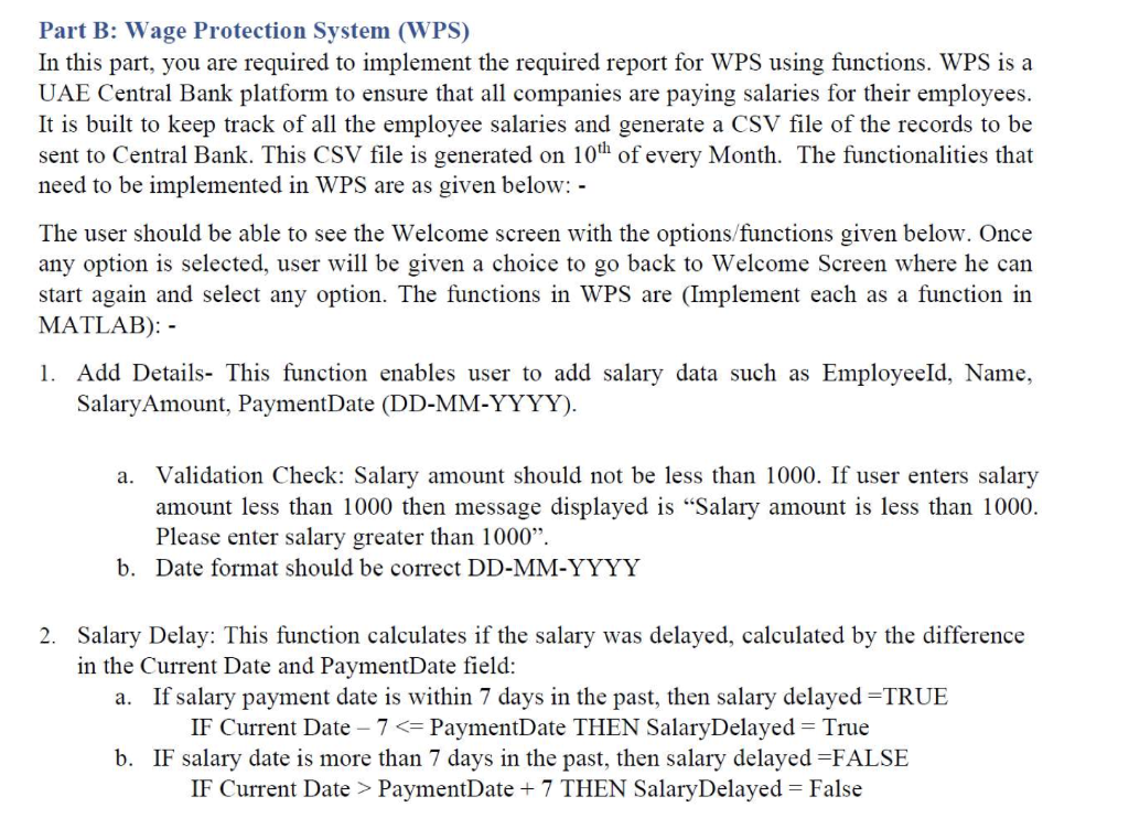 Solved Part B: Wage Protection System (WPS) In This Part, | Chegg.com