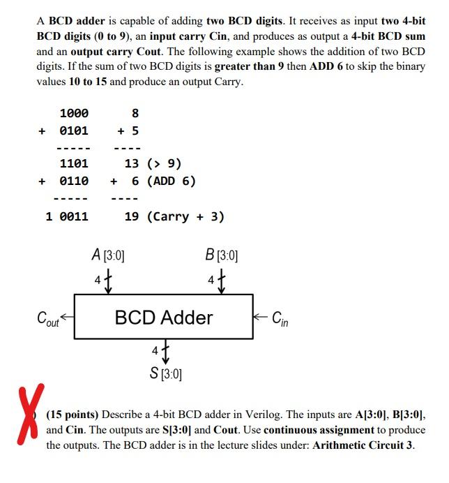 A BCD Adder Is Capable Of Adding Two BCD Digits. It | Chegg.com