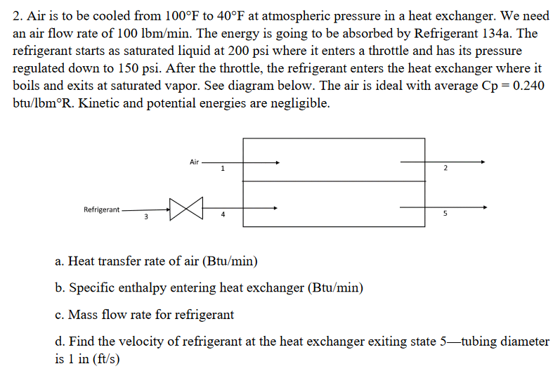 Solved 2. Air Is To Be Cooled From 100∘F To 40∘F At | Chegg.com