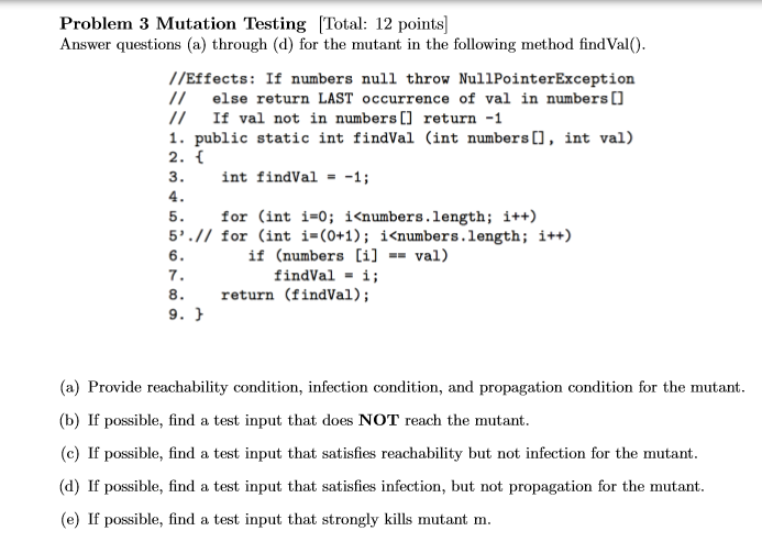 Problem 3 Mutation Testing Total: 12 points] Answer | Chegg.com