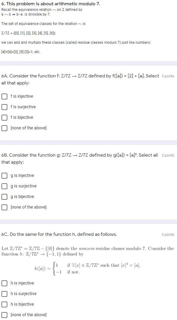 Solved 6. This problem is about arithmetic modulo 7. Recall | Chegg.com