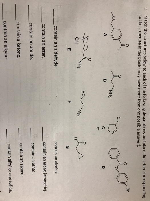 Solved 1. Match the structures below to each of the | Chegg.com