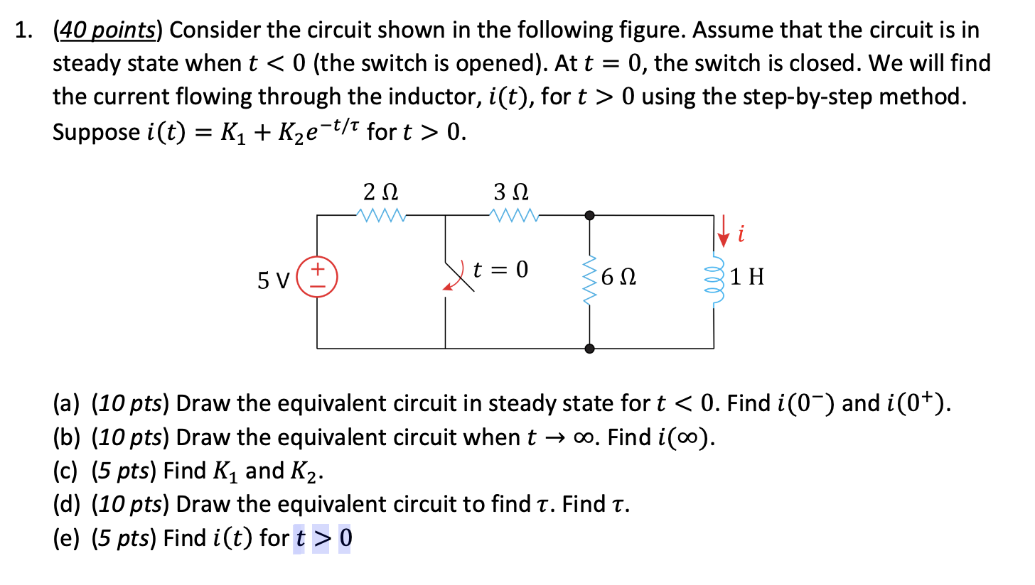 Solved 1. (40 points) Consider the circuit shown in the | Chegg.com