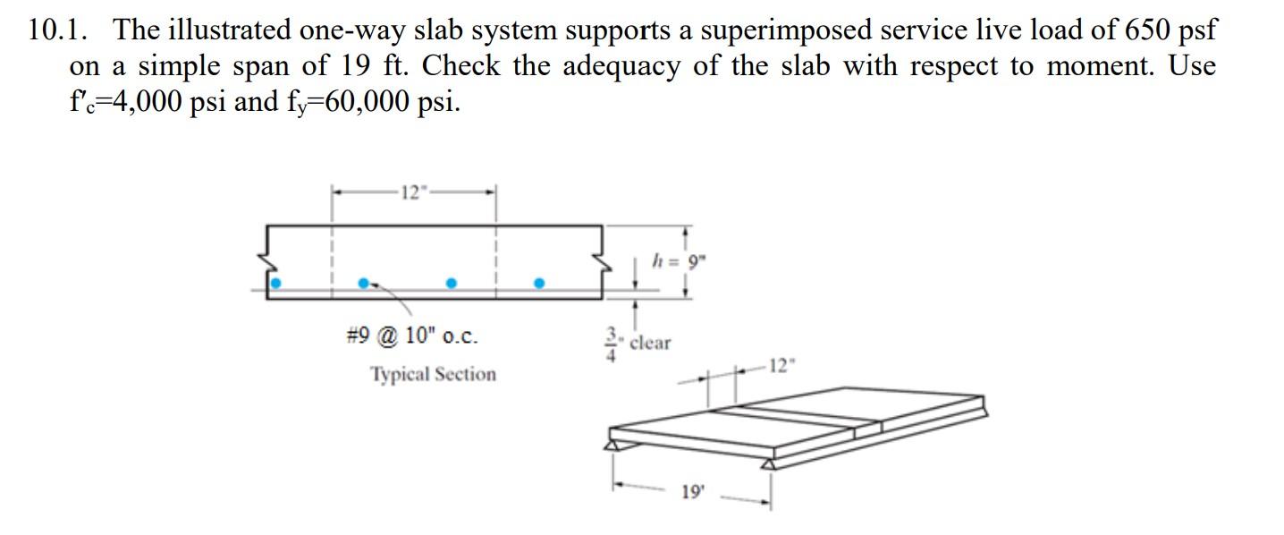 Solved 10.1. The illustrated one-way slab system supports a | Chegg.com
