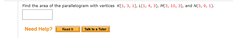 find the area of the parallelogram with vertices k 1 2 3