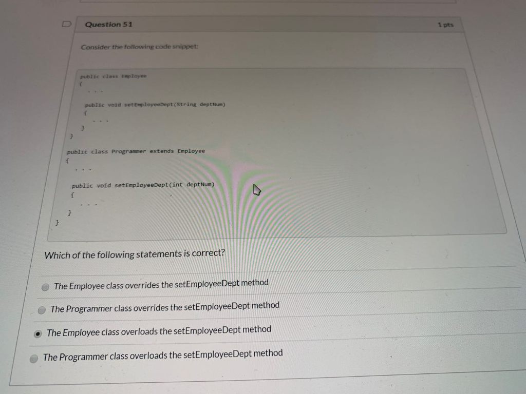 Solved 1 pts Question 52 Consider the following code | Chegg.com