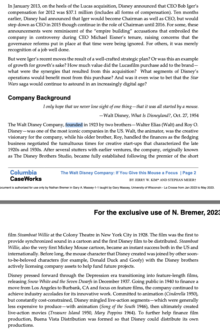 Solved Walt Disney, Wall Street Journal, Feb. 4, 1958 In