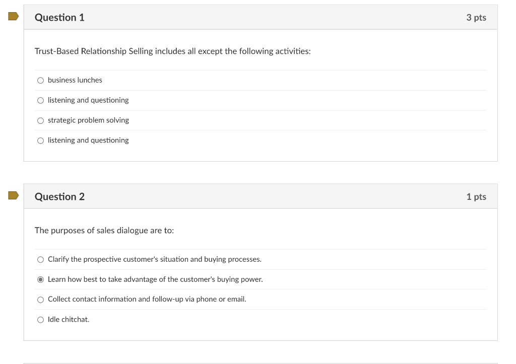 Solved TrustBased Relationship Selling includes all except