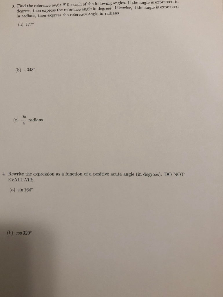 Solved 3. Find the reference angle 8' for each of the | Chegg.com