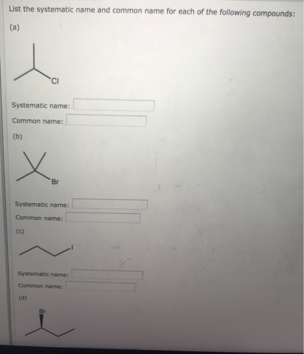 Solved List the systematic name and common name for each of | Chegg.com