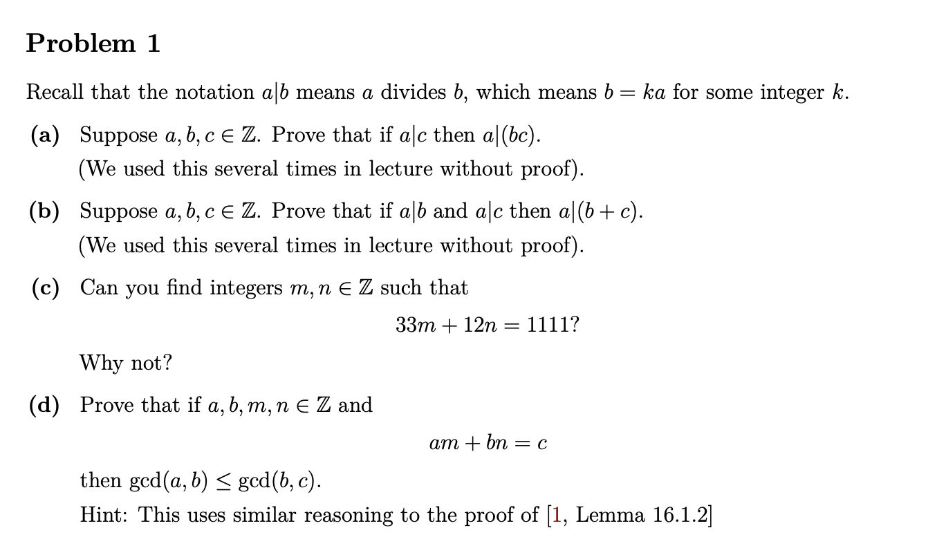 Solved Problem 1 Recall That The Notation A B Means A | Chegg.com