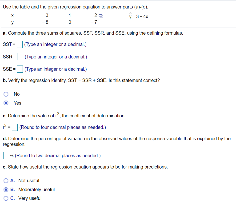 Solved Use the table and the given regression equation to | Chegg.com