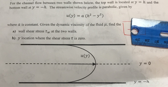 Solved For the channel flow between two walls shown below, | Chegg.com
