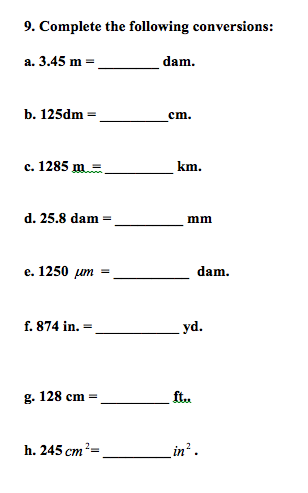 Solved 9. Complete the following conversions: a. 3.45 m- | Chegg.com