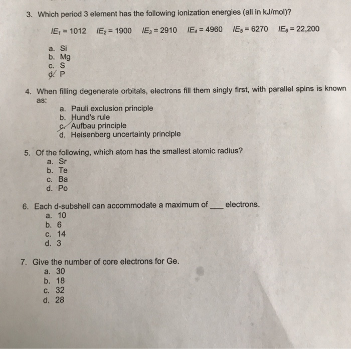 Solved: 3. Which Period 3 Element Has The Following Ioniza... | Chegg.com