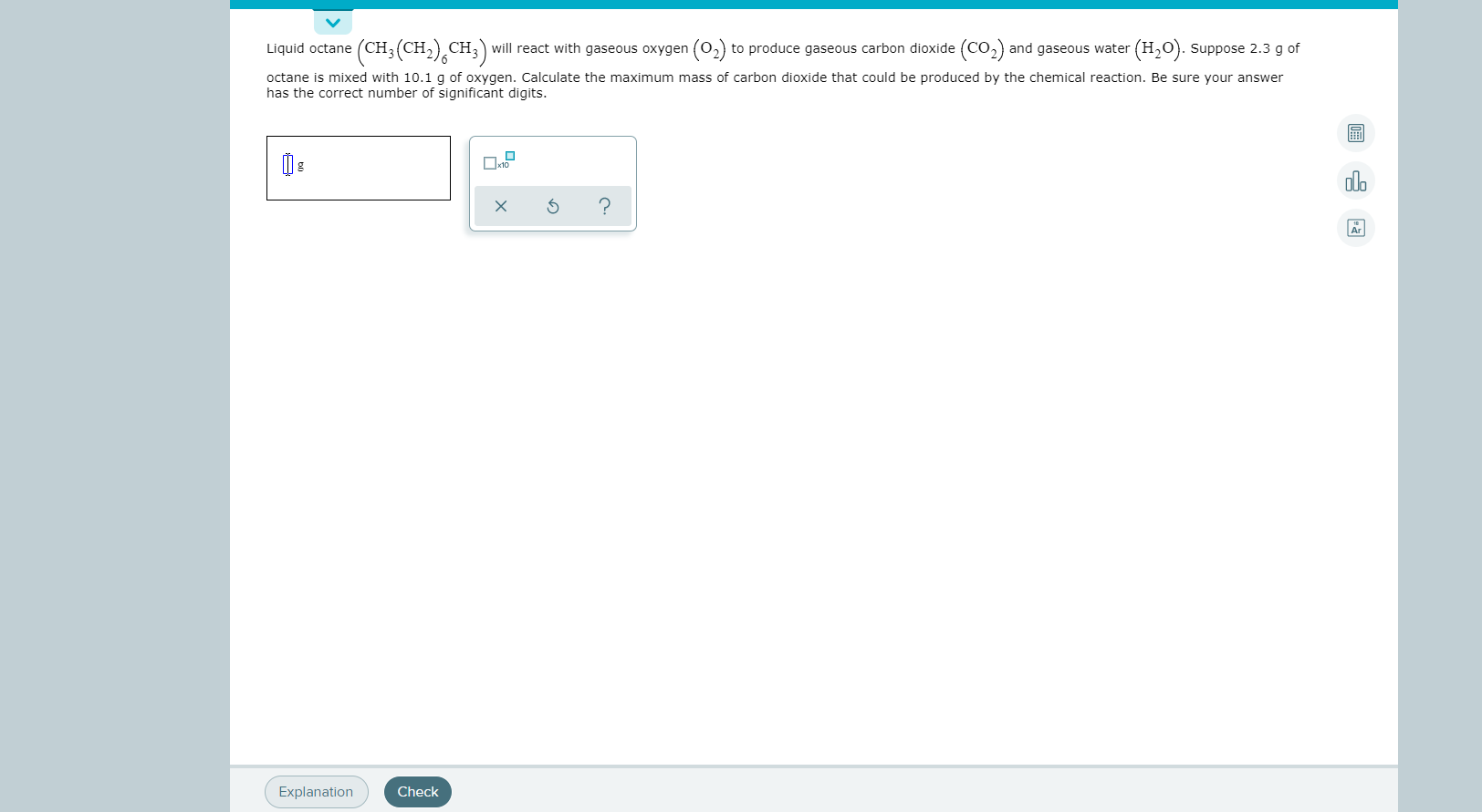 Solved Liquid octane (CH3(CH2), CH3 ) will react with | Chegg.com