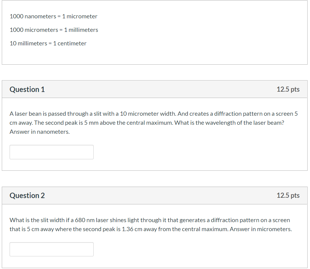 Solved 1000 nanometers = 1 micrometer 1000 micrometers = 1