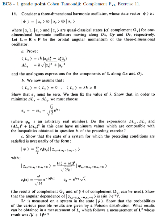 Solved C3 - 1 grade point Cohen Tannoudji: Complement FVI, | Chegg.com